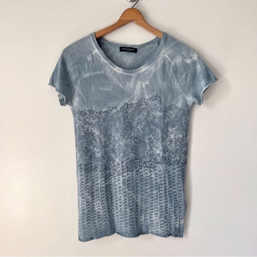 Piazza Sempione Dusty Blue Lace-Print Short Sleeve Tee